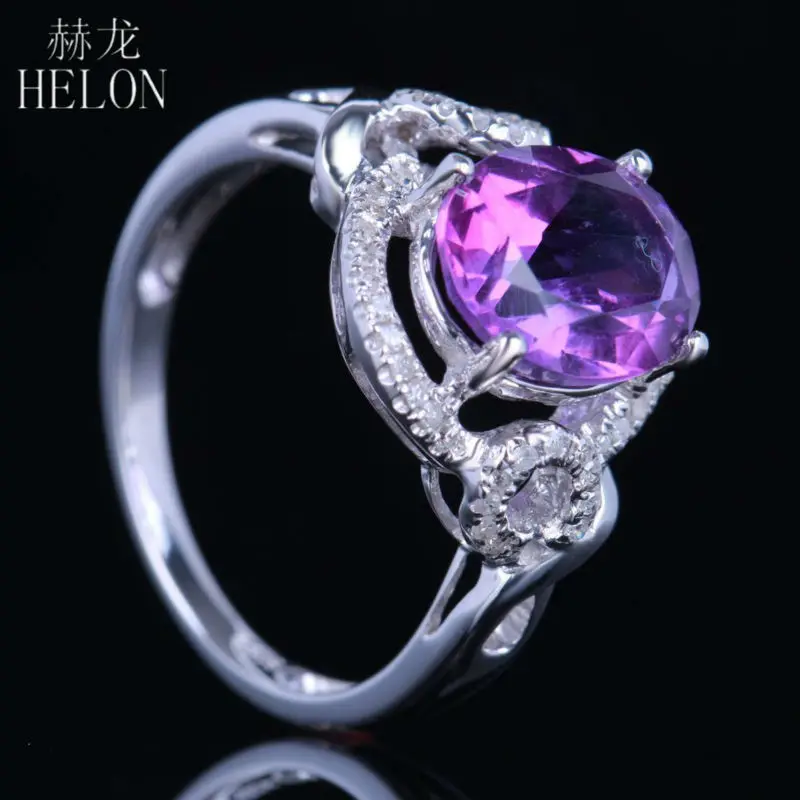 HELON Solid 14K белое золото безупречный Овальный 2.5ct подлинный натуральный аметист Бриллианты Женские ювелирные изделия обручальное кольцо