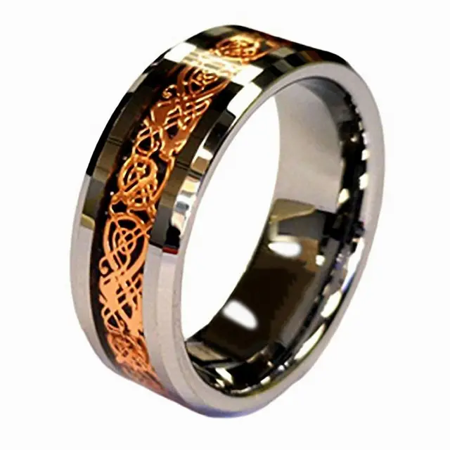 6mm & 8mm Silver Tungsten Carbide Ring With Rose Gold Celtic Dragon Inlay 1
