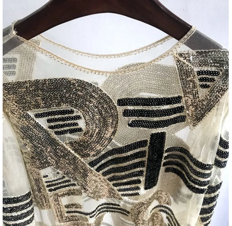 Letter Striped Beading Sequined Blouse Women 7