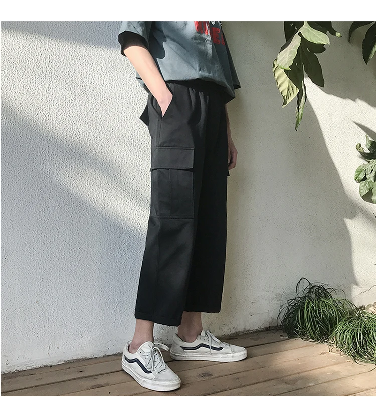 2018 корейские летние мужские модные декоративные карманы с эластичной резинкой на талии до щиколотки брюки свободные повседневные