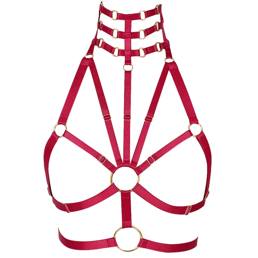 MLCO0003red Готический корпус в стиле панк бюстгальтер для женщин топы из ремешков с вырезами пентаграмма подвязка пояс плюс размер Эластичная Регулировка клубного танца Rave - Цвет: MLCO0003red