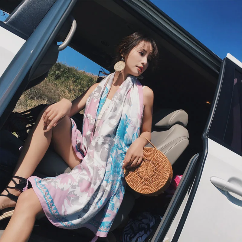 

Women's imitation silk scarf beach shawl spring summer autumn scarf plaid size beach shawl scarf for women