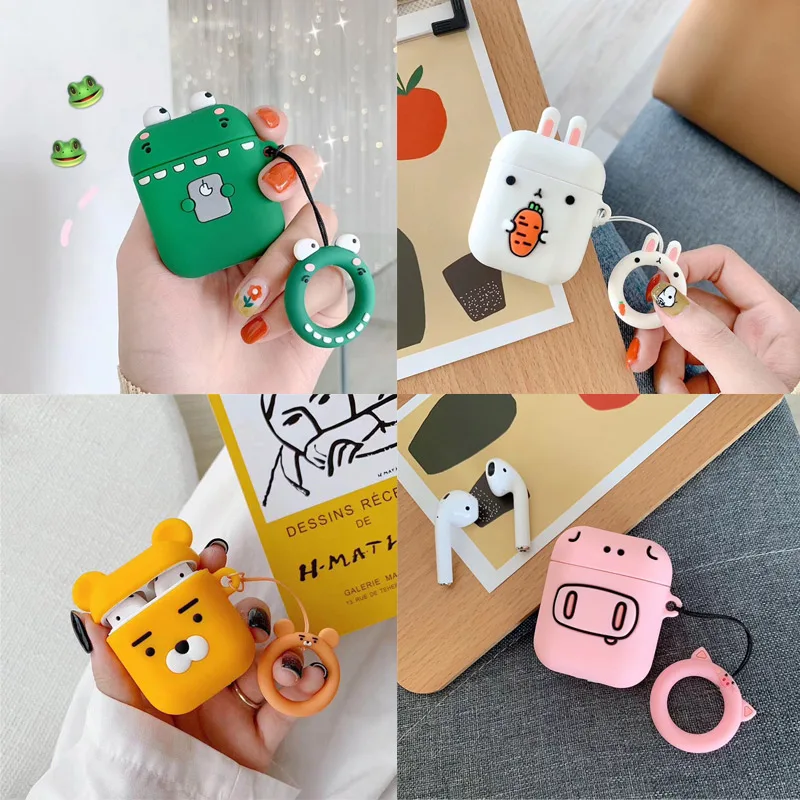 

Cute Frog Bunny Case For Airpods Case Silicone Wireless Bluetooth Earphone Case Cover For Air Pods Accessories Ring Strap Fundas