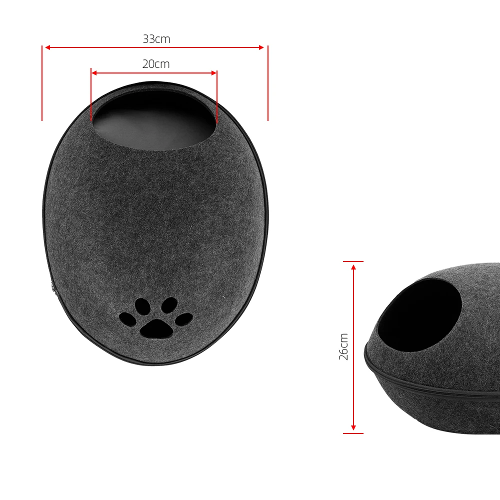 Portable Cute Cat Bed Pets Puppy Cave Sleeping Bags Zipper Egg Shaped Felt Cloth Pets Warm House Nest Cats Basket with Cushion