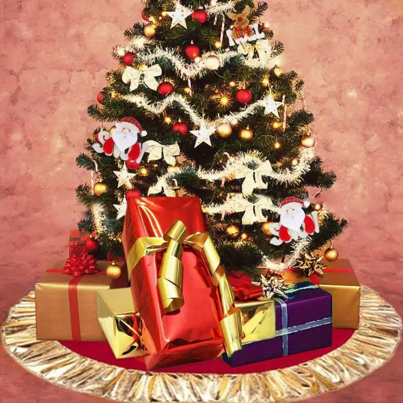90 см Красная рождественская елка юбка с золотой гофрированная манжета ДЕРЕВО ФАРТУК украшения Рождественские украшения для дома Новогоднее украшение