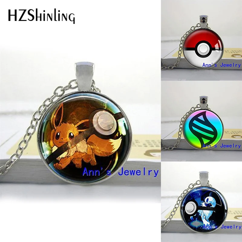 

HZShinling 2018 Hot Glass Dome Jewelry Eevee Pokeball Round Necklace Pokemon Pikachu Pendant Personalized Picture Necklace HZ1