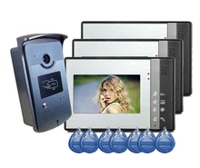 Freeship de dhl Video de La Puerta Teléfono Intercom Kit 1camera 3 monitores de Acceso RFID RFID Acceso videoportero de Intercomunicación casa timbre de la puerta