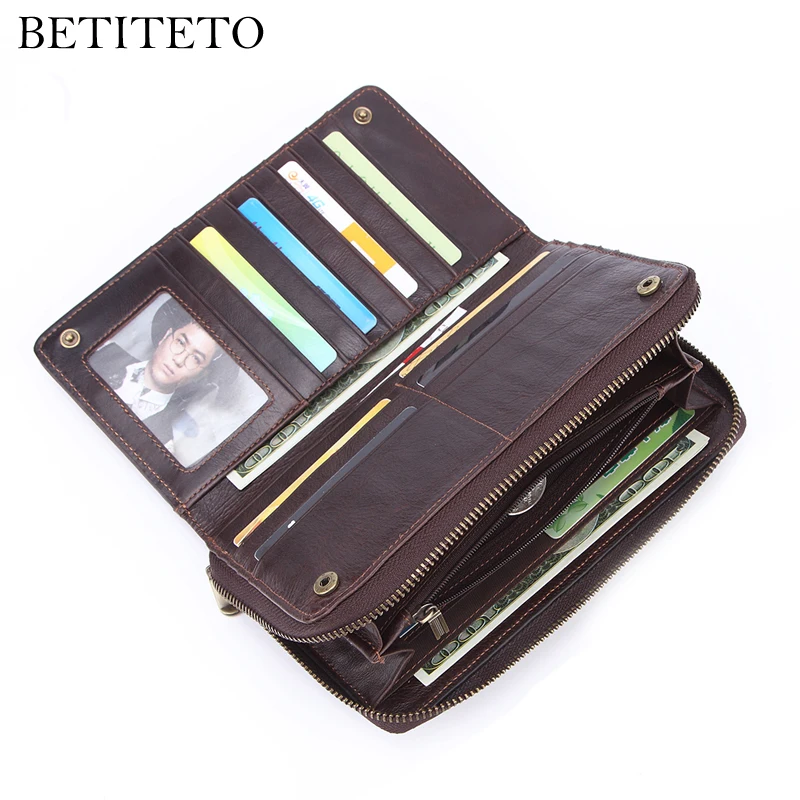 

Betiteto Brand 100% Genuine Cow Leather Men Business Wallet Long Clutch Male Coin Purse Vintage Money Bag Cuzdan Kashelek