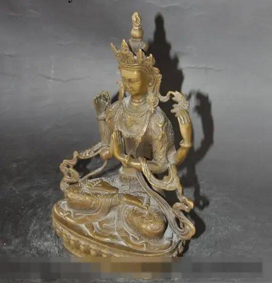 

S06139 8"tibet buddhism fane bronze 4 arms tara Kwan-Yin Bodhisattva goddess statue