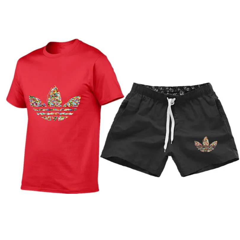 Summer new Sale Men's Sets T Shirts+Shorts Two Pieces Sets Casual Tracksuit 2019 Tide brand Tshirt Gyms Fitness Sportswears set