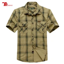 Повседневный стиль большой размер M-5XL ожирение мужские летние подушки из чистого хлопка в клетку свободные с коротким рукавом рубашки мужские хаки Топы Рубашки
