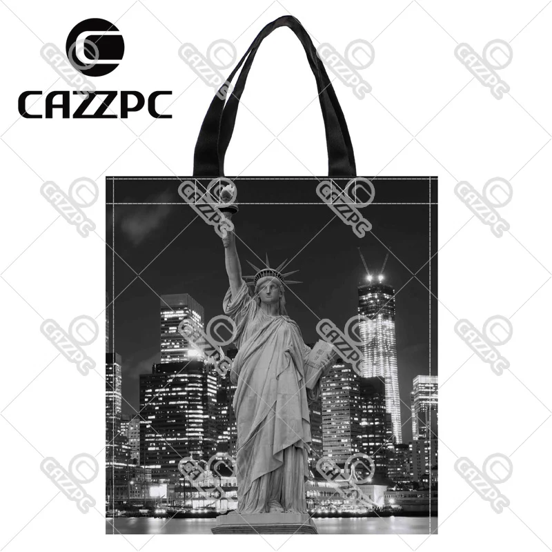 

Manhattan Skyline Statue of Liberty New York City Print Nylon Oxford Reusable Shopping Bag Gift Foldable Bag Eco Bag Pack of 2
