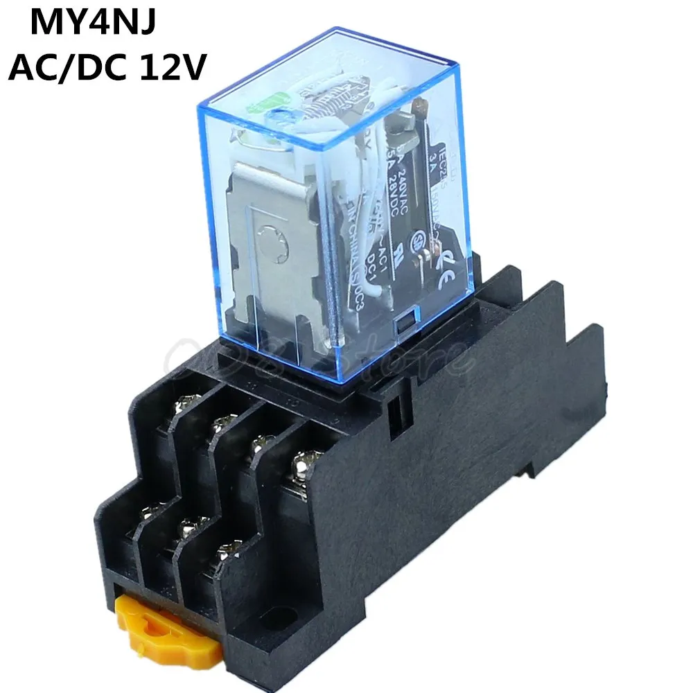 1 компл. MY4NJ DC 12 В катушка 4NO 4NC зеленый светодиодный индикатор реле питания din-рейка 14 Pin+ база мини-реле