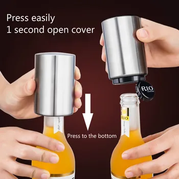 

Hot sale 1 Portable Magnetic Automatic Bottle Opener Stainless Steel Push Down Wine Beer Openers Practical Kitchen Accessories
