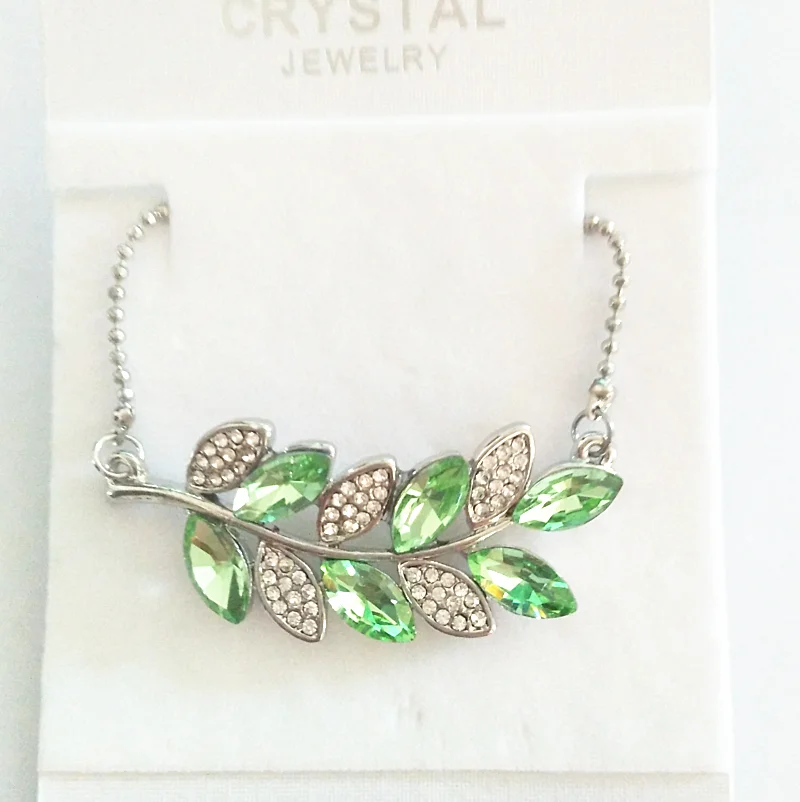 Crystal Leaf Feather Olive branch pendant Necklace fashion jewelry