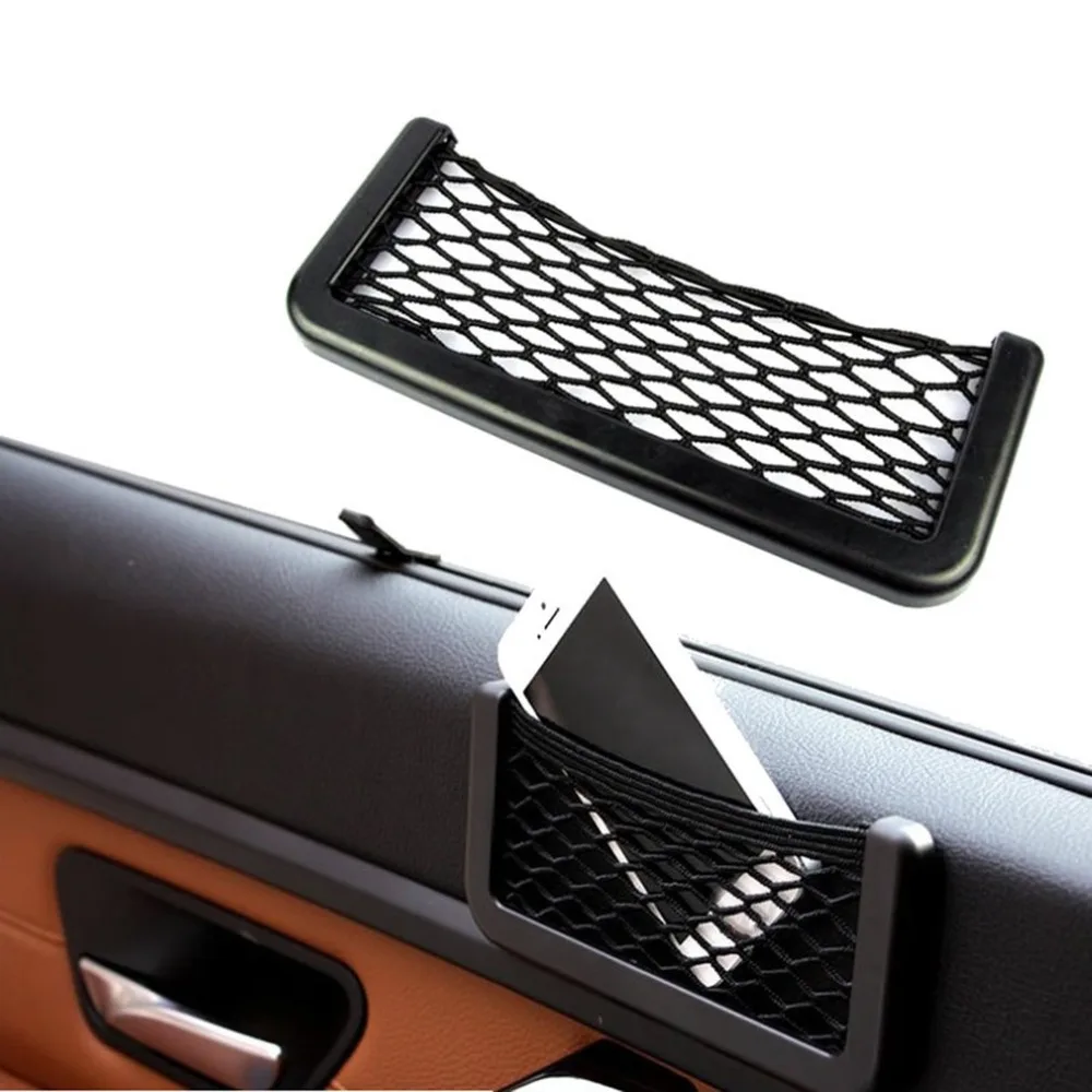 

Car Seat Side Back Storage Net Bag Phone Holder Pocket Organizer Black String