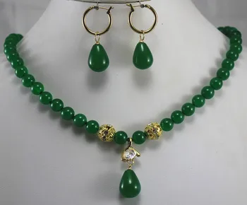 

prefect matched 8mm green jade necklace earrings jewelry sets for party and wedding