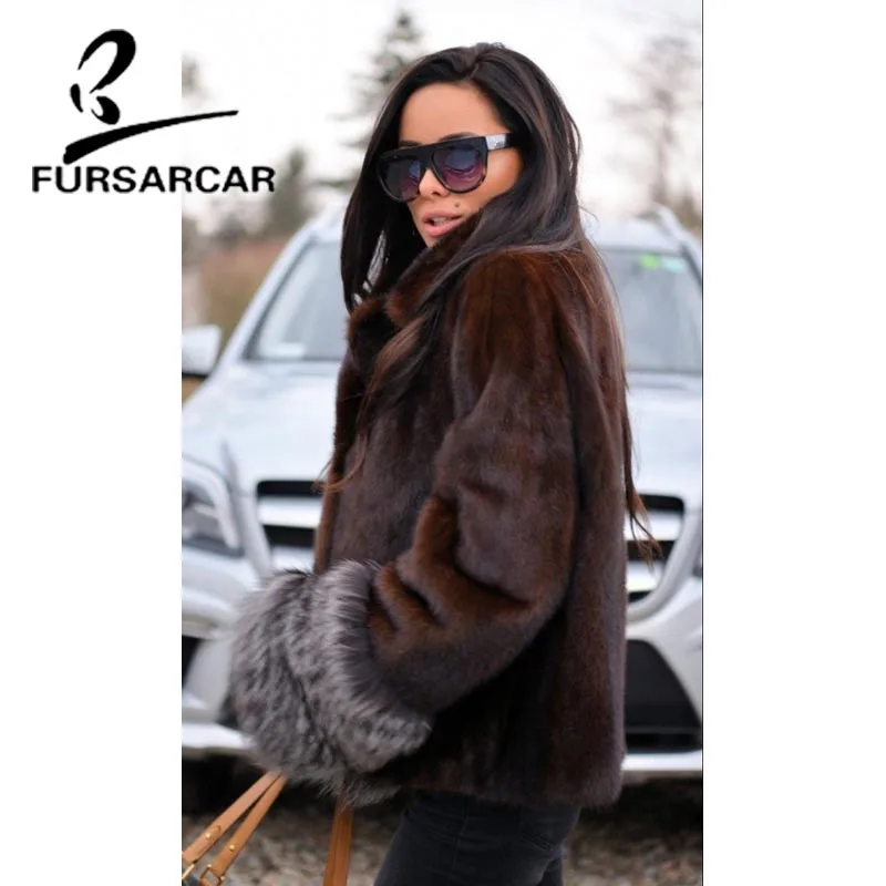 Женская короткая шуба из меха норки FURSARCAR натуральной кожи с манжетами