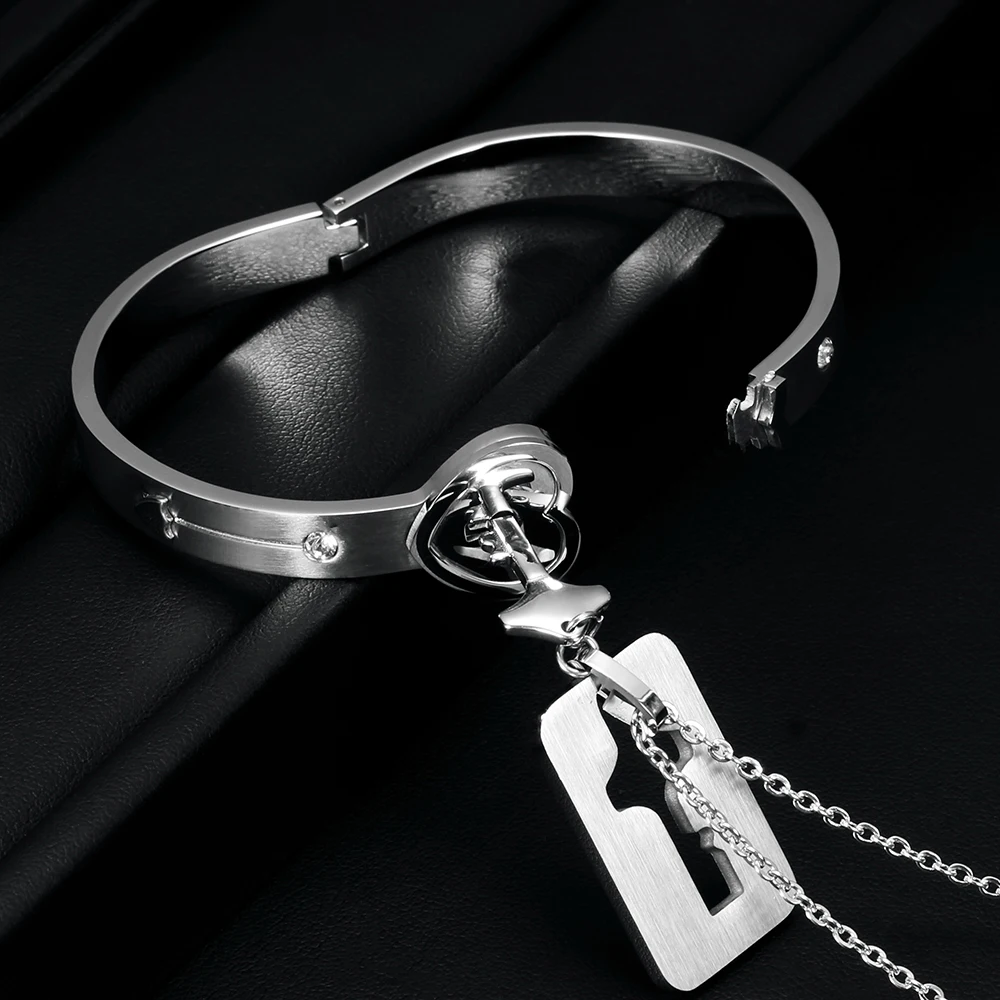 Stainless Steel Lock and Key Necklace and Bracelet For Couple's from Black  Diamonds New York