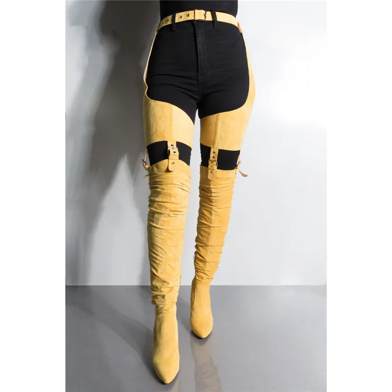 rihanna belted thigh high boots