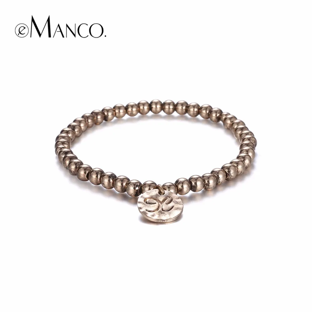 

eManco Simple Round Charms Strand Bracelets & Bangles for Women Beads Alloy Adjustable Small Pendant Brand Jewelry
