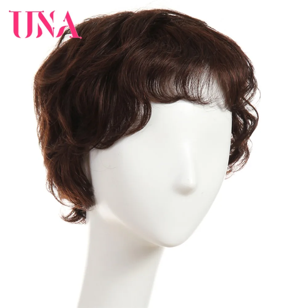 UNA натуральные волосы парики для женщин не Реми натуральные волосы 150% плотность естественная волна короткие бразильские парики не Реми