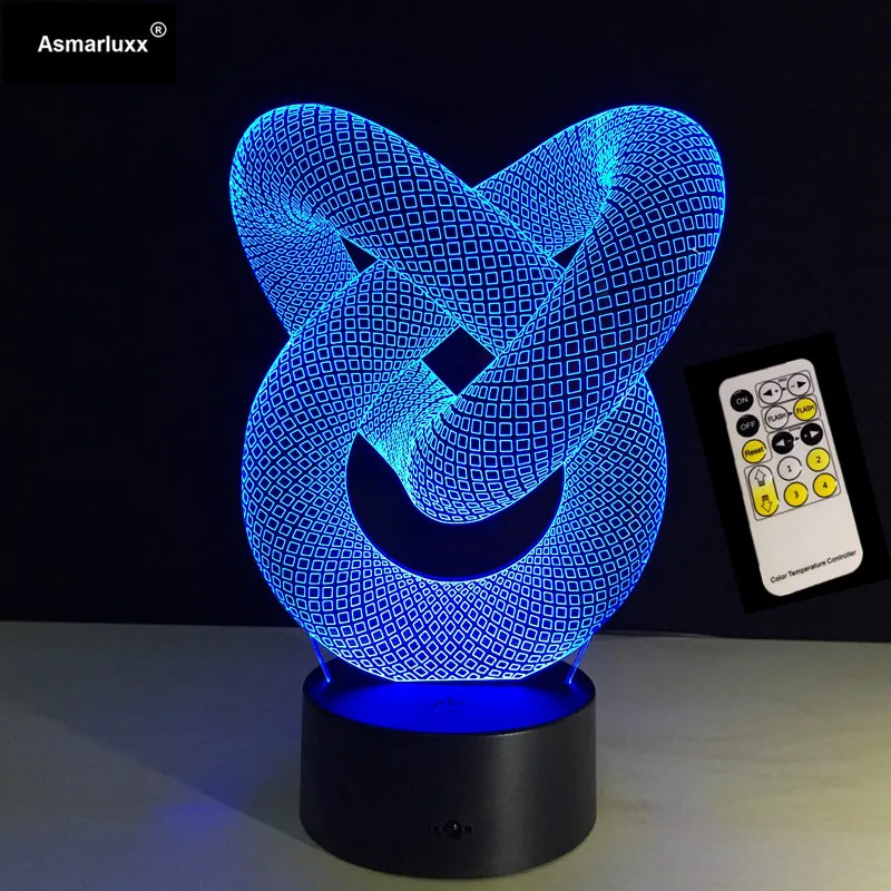 Decoração de Parede Controle Remoto Toque Cores Amor nó 3d Night Light Criativo Acrílico Ilusão Lâmpada Mesa Usb ou 7 4 Luzes noturnas