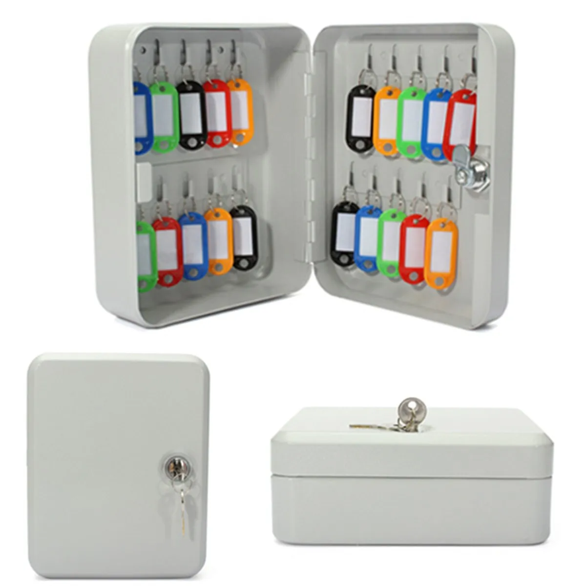 

20 Hook Metal Wall Mount Lockable Security Metal Key Cabinet Storage Box Safe Storage Box with 20 Tags Fobs Wall Mounted