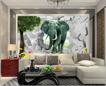 

3d wallpaper custom mural non-woven 3d room wallpaper 3d elephant break wall setting wall painting photo 3d wall mural wallpaper