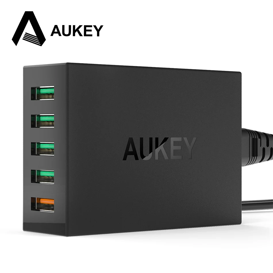 AUKEY Quick Charge 2 0 5 Ports QC2 0 USB 54W Desktop Mobile Charger Station for