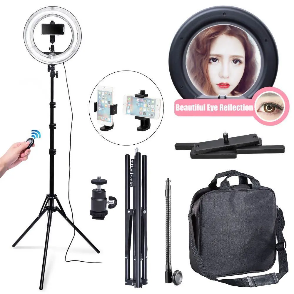 

Studio 5500K 400W 34cm Photo Diva Ring Light + 360 Phone Holder + 185cm Stand for Photography Video Selfie 110V