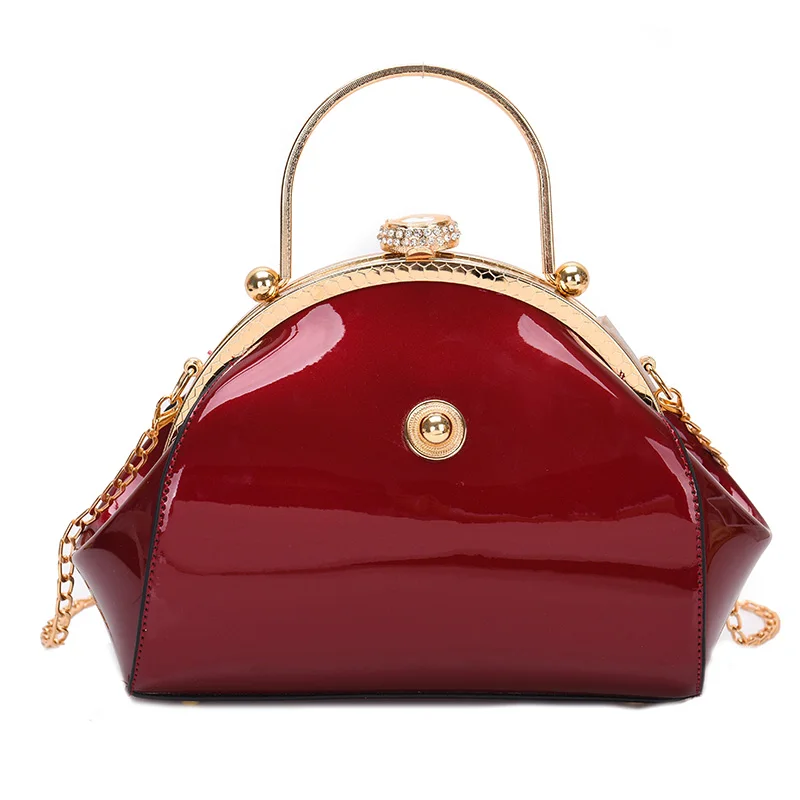 IDUNBAG вечерняя сумка на плечо с замком поцелуя, сумка на цепочке, женская классическая сумка принцессы, сумка-клатч для вечеринок, лакированная кожа, сумки - Цвет: Wine Red