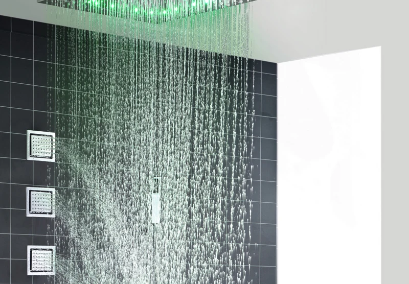 Big 20 Inch Overhead Ceiling LED Rain Spa Shower Head Set Bathroom 5 Function Temperature Controller Shower 3 Wall Body Spray (15)