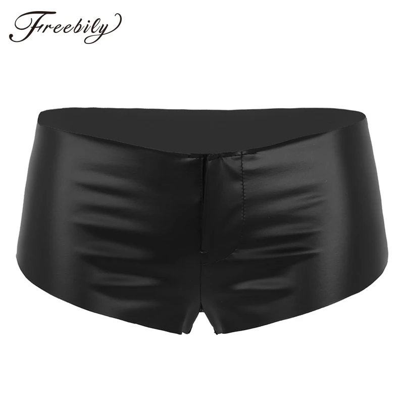 

Women Black PU Leather Low Waist Stretchy Sexy Pole Dance Booty Shorts Nightclub Party Festival Rave Pole Dance Shorts Clubwear