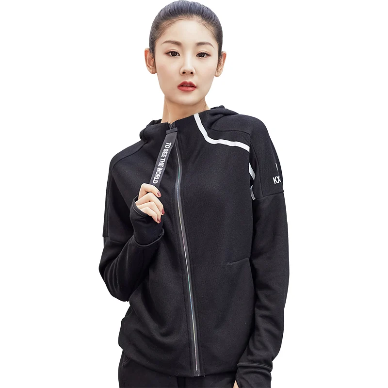

2018 New Hooded Running Sports Jacket Women Long Sleeve Zipper Fitness Hoodies Sweartshirt Quick Dry Gym Pullover Coat