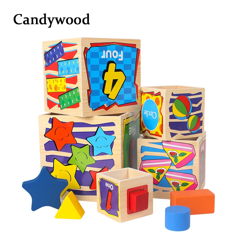 

Kids Wooden Toys 5 box Colorful Creative Geometric Assembling Blocks Early Learn Educational Toys for Kindergarten Childrens