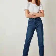Trendyol синий Высокая Талия мама 80s повседневные Прямые джинсы под руководством для дам с TCLSS19LR0047