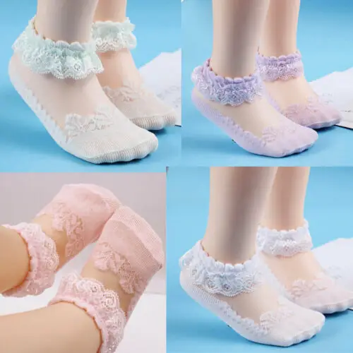 Summer Baby Girls Kids Toddler Socks Cotton Lace Princess Ankle Mesh Socks PVCA