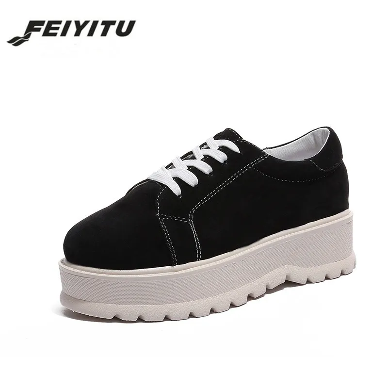 Женские замшевые криперы FeiYiTu черные красные коричневые повседневные туфли на
