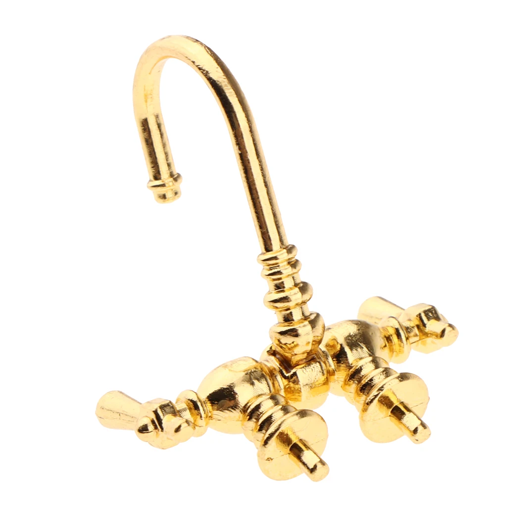 1/12 Dollhouse Miniature Golden Water Faucet Mixer Tap, for Bathroom Bathtub Kitchen Sink Decoration