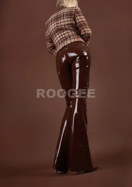 Привлекательные латексные брюки женские расклешенные брюки