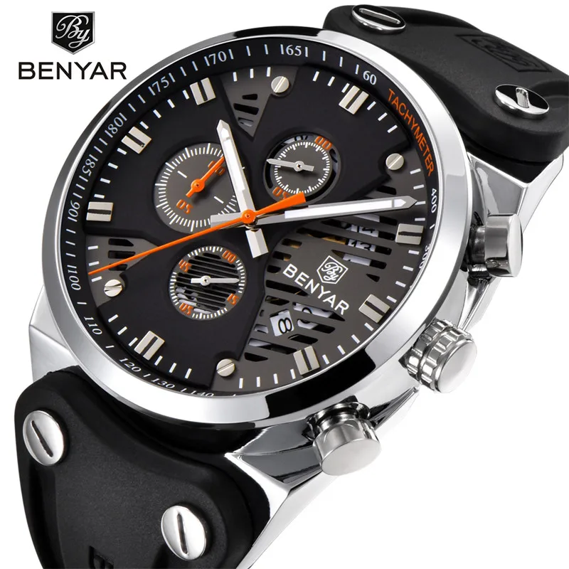 

BENYAR 2018 Waterproof 30M Outdoor Hollow Sports Chronograph Watch Skeleton Calendar Men's Quartz Watches support dropshipping