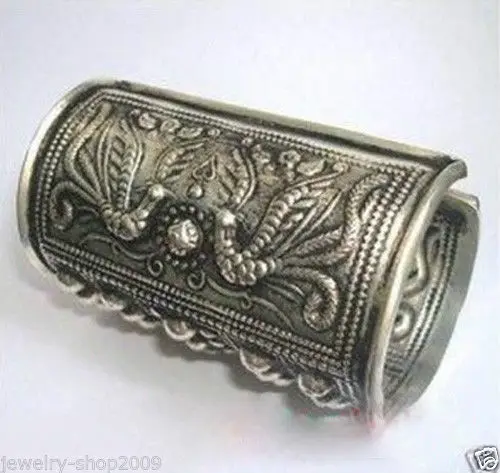 

Fast shippingNew Jewelry Archaistic With Phoenix patterns Tibet Silver Cuff Bracelet