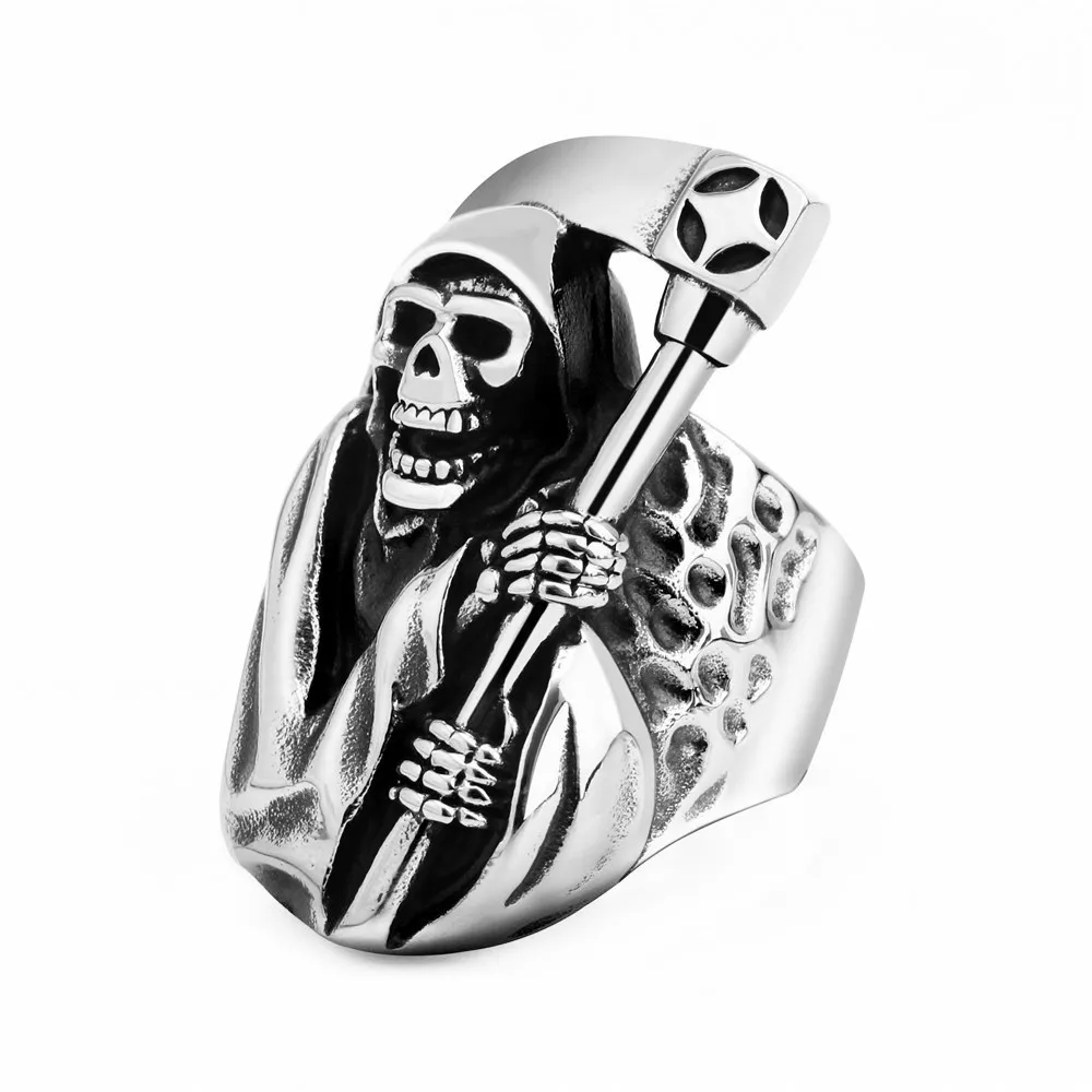 

Individual Retro Titanium Steel Finger Ring Death Sickle Skull Ring Size7-15