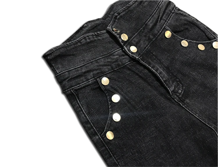 Новый Высокая талия и маленькие джинсы женские пуговицы личность воды промывают брюки самовыращивания эластичные узкие брюки
