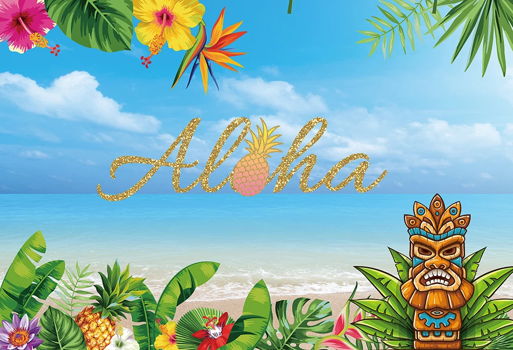 Aloha Luau вечерние летние тропические Гавайские пляжные тики маска цветок фотографии фон торт украшение стола W