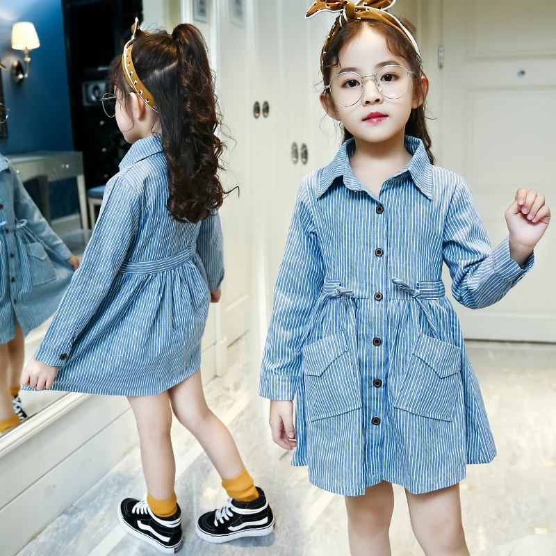 

Kids Long Sleeve Dress Striped Casual Dress Back To School Student Toddler Girl Clothing Children Clothes 4 6 8 10 11 12 Years
