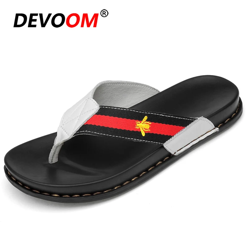 Модные пляжные шлепанцы Chanclas De Hombre классические из натуральной кожи резиновые Тапочки Черные шлепанцы Для мужчин Лидер продаж мужские вьетнамки - Цвет: Белый