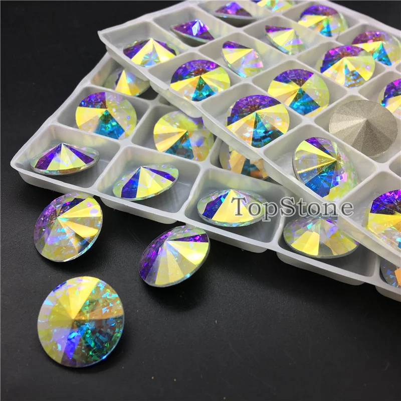 TopStone K9 хрустальные стразы риwill прозрачные AB 10 12 14 16 18 мм круглые с острым