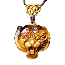 Drop Shipping Tigers Eye Stone Pendant Hand Carved Tigers Head Necklace With Chain Lucky Amulet Fine Jewelry For Men Women Gift printio tigers